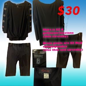 Stretchy slotted sleeve blouse with matching stretchy Capri dress pants